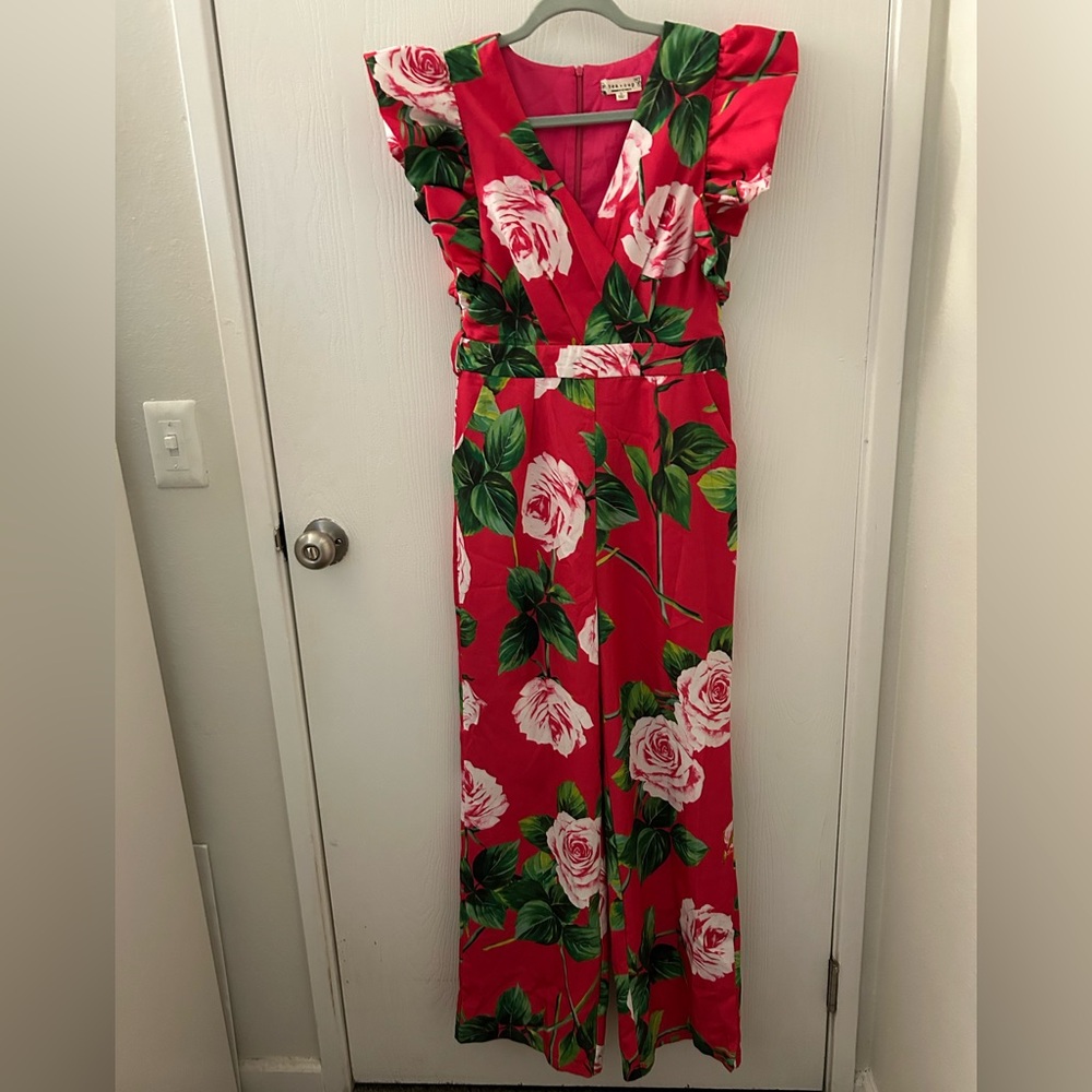 Tea n Cup Pink Floral Maxi Jumpsuit
